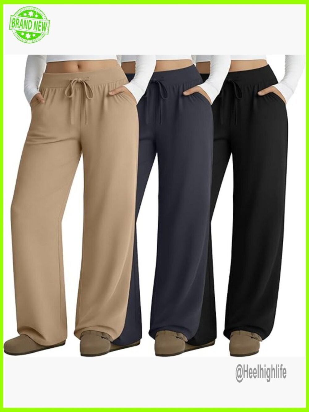 Plus Size Wide Leg Lounge Pants, 3 Pack Yoga Sweatpants with Pockets